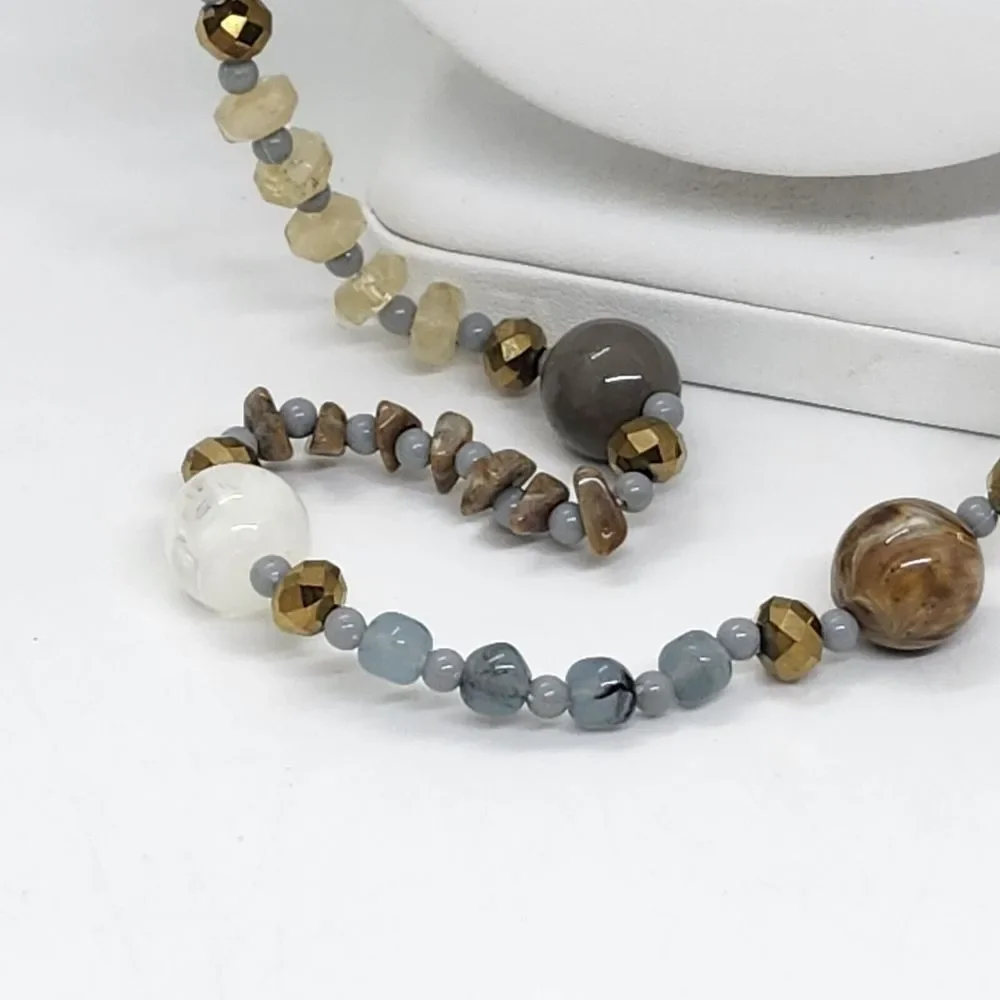 Acrylic Bead Necklace Blue Brown Gray‎ Gold